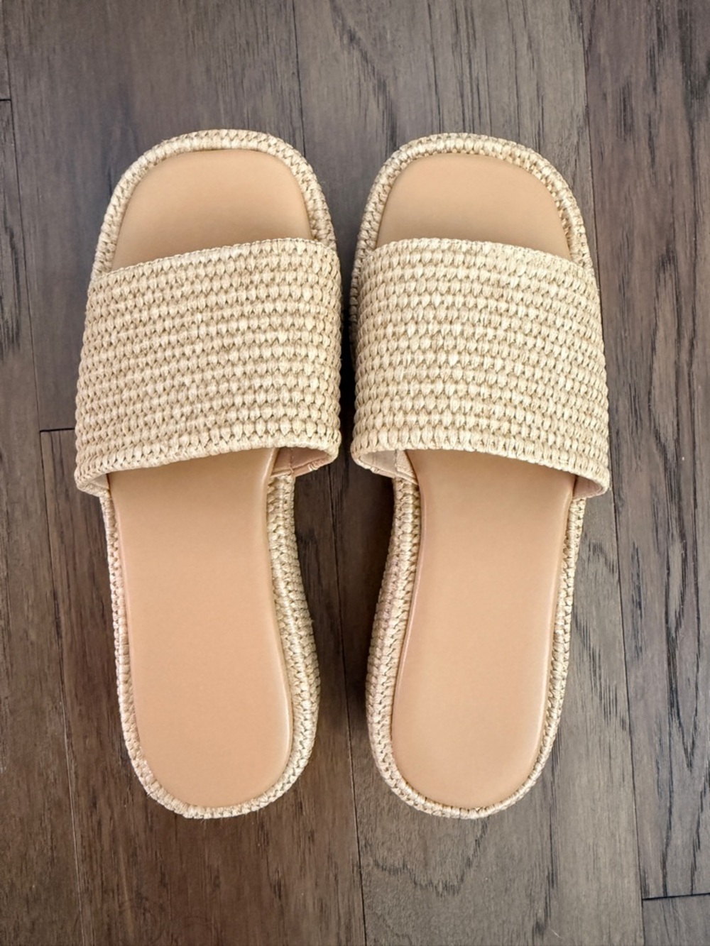 Women’s Beige Woven Slide Sandals - Neutral Raffia Look